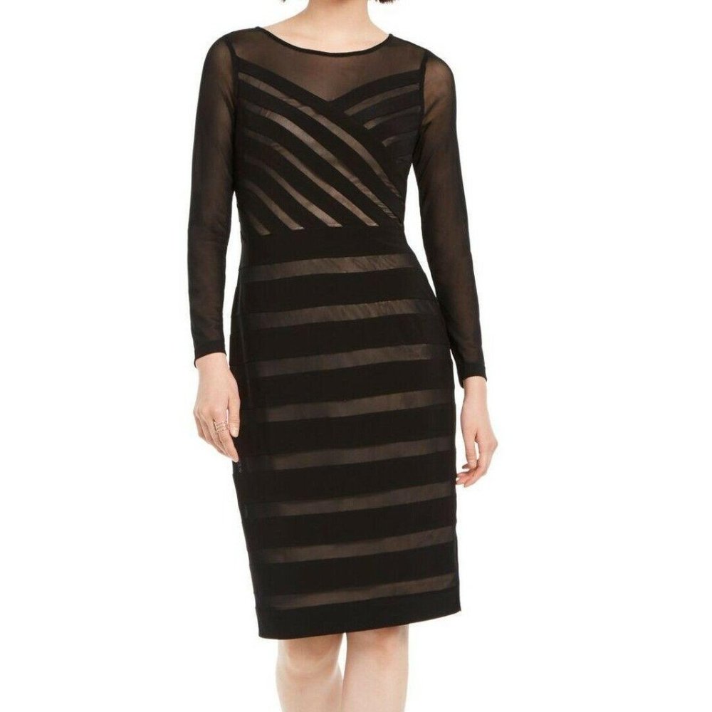 Adrianna Papell Black Pale Pink Long Sleeve Sz 4 6 - Picture 4 of 10